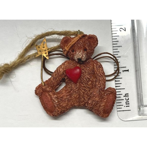 Vintage Mini Christmas Tree Ornament Teddy Bear Star Wand 2" Tall Carved Style - Picture 4 of 6